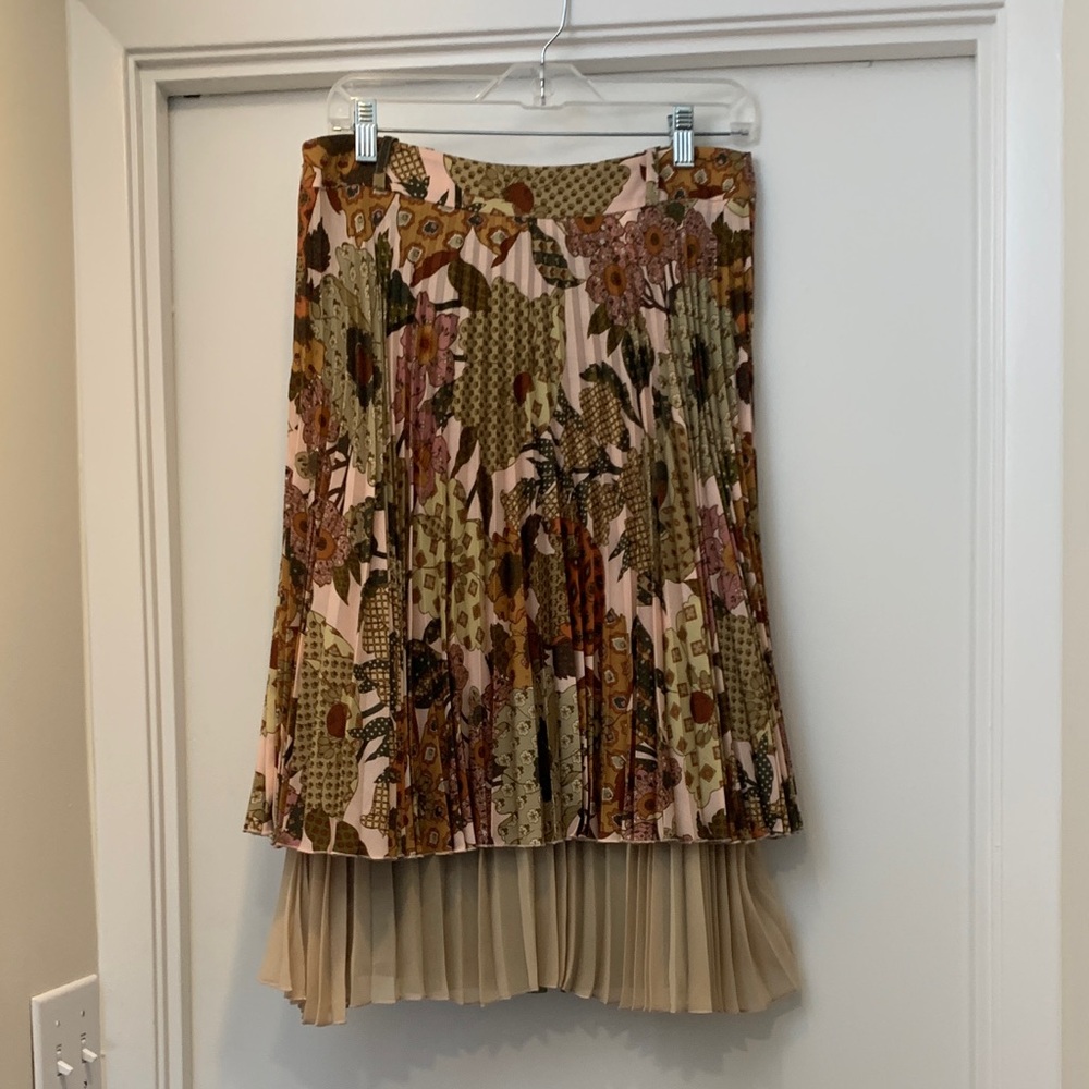 Moschino Floral Patchwork Pleated Skirt in Pink & Olive